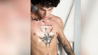 Curly Latino Muscle Stud Gets Oiled Handjob in Bath