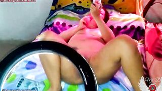 Masturbation with sex dildo inside huge soak snatch of Latin bitch