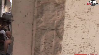 thin blonde MILF loves standing outside anal