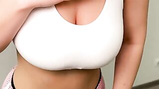 Aurora Snow Deepthroats Dick in White Sports Bra and Pink Shorts