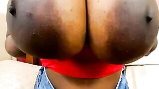 Black Beauty Teases Huge Saggy Natural Tits on Webcam