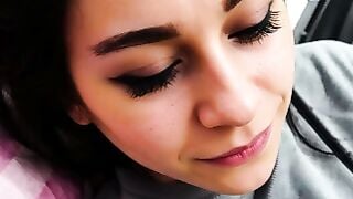 Dark Hair GF Deepthroats BF's Dick in Bedroom After Laundry