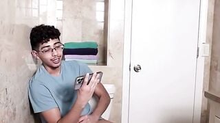 Tattooed Ebony Stepmom Deepthroats Stepson's Dick in Bathroom