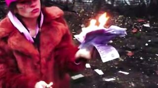 Dark Haired Teen Sucks Cock In Pink Hoodie On Messy Bed
