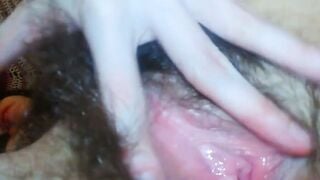 French Brunette Spreads Hairy Pussy & Teases Swollen Clit on Webcam