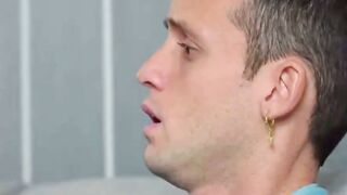 Simon Kitty Licks Stepbro's Soaked Cunt on Grey Couch