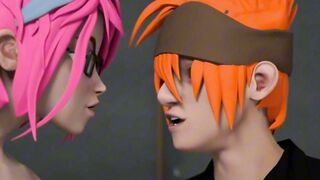 3D Hentai Pink Hair Teacher Gets Bent Over By Two College Students
