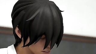 3D Hentai Pink Hair Teacher Gets Bent Over By Two College Students