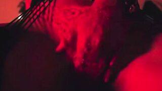 Stepdad Slaps White Slut's Bare Ass in Fishnets Under Red Light