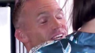 Tattooed Cougar Peta Jensen Deepthroats Young Guy in Blue Robe