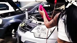 Tattooed Mariana Martix Deepthroats Mechanic Duncan Saint on Garage Floor