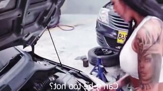 Tattooed Mariana Martix Deepthroats Mechanic Duncan Saint on Garage Floor