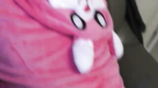 Mia Piper Strips Pink Kigurumi to Deepthroat Cock on Couch