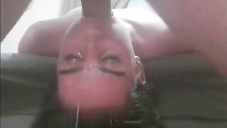 Amateur Brunette Upside Down Throat Fucking & Sloppy Deepthroat