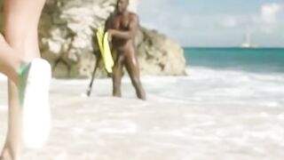 Cayenne Klein & Abigail Mac Blow Black Cock on Beach