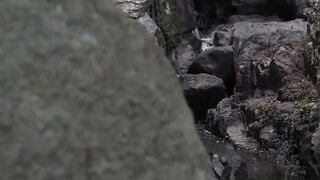 Asian Model Bella Fingered Hard On Rocky River Rocks