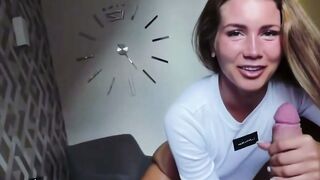Amateur Blonde Sucks Thick Cock POV In White Shirt