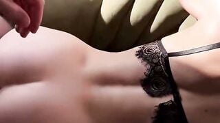 Brunette in Black Lace Bent Over for Rough Couch Fuck
