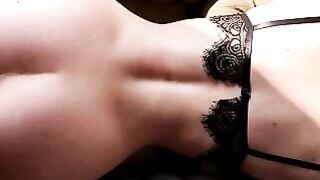 Brunette in Black Lace Bent Over for Rough Couch Fuck