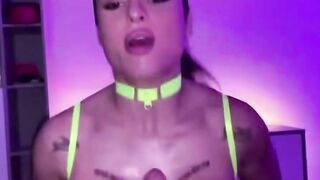Nadja Lapiedra Deepthroats Cock in Neon Outfit with Neck Tattoo
