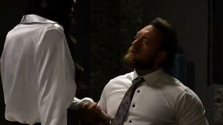 Adam X Lee Deepthroats Bearded Cop In Glass Interrogation Room