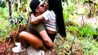 Tattooed Asian Cougar Deepthroats Hiker in Forest Camping Spot