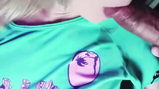 Blonde Teen in Green Shirt Deepthroats Cock POV