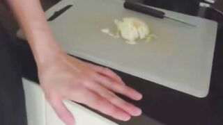 Brunette Mom Sucks Cock Rough in Kitchen While Cutting Orange
