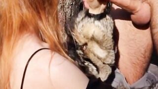 Redhead Teen Sucks Big Cock in Forest Public Nudity