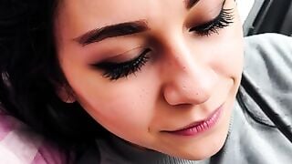 Dark Haired Brunette Deepthroats Thick Dick In Bedroom POV
