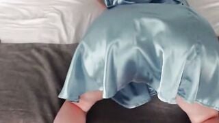Redhead Emily Deepthroats Juan Martinez in Tight Blue Satin Dress