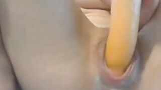 German Amateur Blonde Rides Big Orange Dildo On Webcam