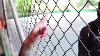 Amateur Teen Sucks Cock in Park with Basketball Player
