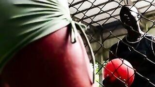 Amateur Teen Sucks Cock in Park with Basketball Player