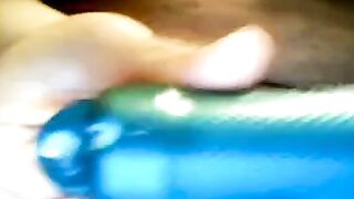 Black BBW Deepthroats Blue Vibrator on Webcam