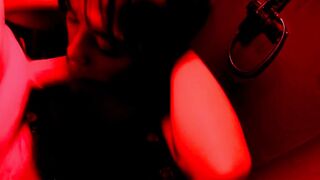 Skinny Thai Tgirl Deepthroats Giant Dick in Red Shower