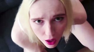 Blonde Squirting Skank into White Underwear Ride Dick on Couch