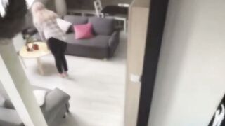 Blonde Stepsister into Red Lingerie Bends Over for Long Booty Cumshot