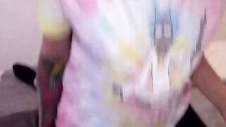 Inked Blonde Teens Blows Penis inside Tie Dye Shirt pov