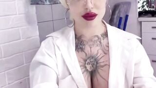 Inked Blonde milf Blows Penis inside White Shirt and African Stockings