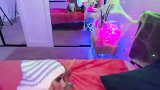 Rave Bunny Blows Dick Inside Blue Striped Outfit And Knit Hat