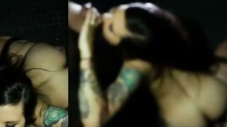 Tattooed Brunette Luna Lovely Deepthroats Cock in Glory Hole
