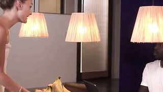 Blonde Roommate into Fishnet Dress Gets Hard Anal Sex from Ebony Dude