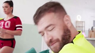 Teenie sluts into Red Jersey Blows Inked Bf's Dick on Couch
