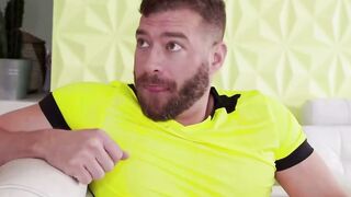 Teenie sluts into Red Jersey Blows Inked Bf's Dick on Couch