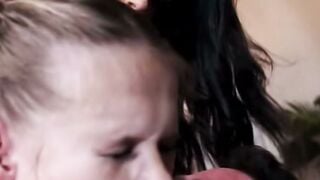 Blonde 18 year old Blows Dick While Dark hair cougar Watches And Teases