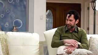 Natural cougar Lauren Phillips Blows Bushy Hubby's Dick on White Couch