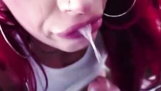 Red haired Inked Beauty Abigail Mac Blows Dick inside Homemade Jet