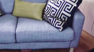 Emma Starr Deepthroats Huge Dick on Blue Couch with Abigail Mac