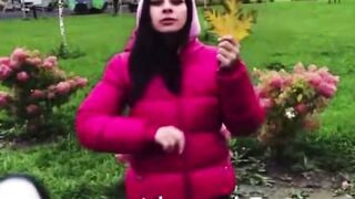 Bella Starr Deepthroats Penis into Pink Hoodie Public pov